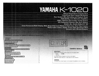 Yamaha K-1020 Stereo Cassette Deck Owner's Manual - cover page