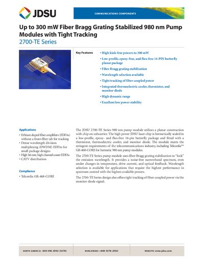 JDSU 2700-TE Series Manual - cover page