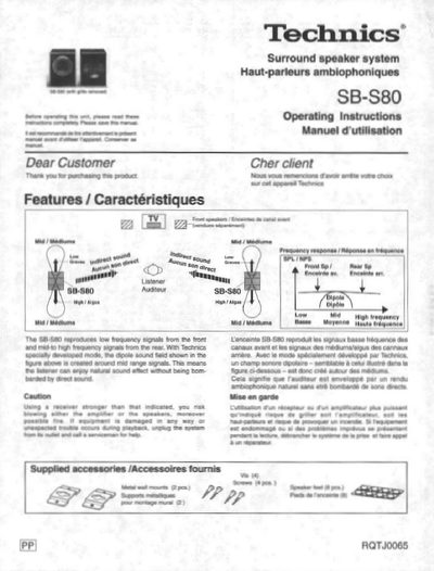 Technics SB-S80 Surround Speaker System Operating Instructions - cover page