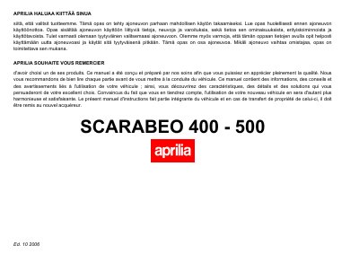 aprilia 852209 SCARABEO 400-500 MY 2006-SF-F- Manual - cover page