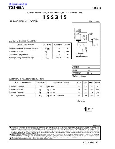 Toshiba 1SS315 Diode Datasheet - cover page