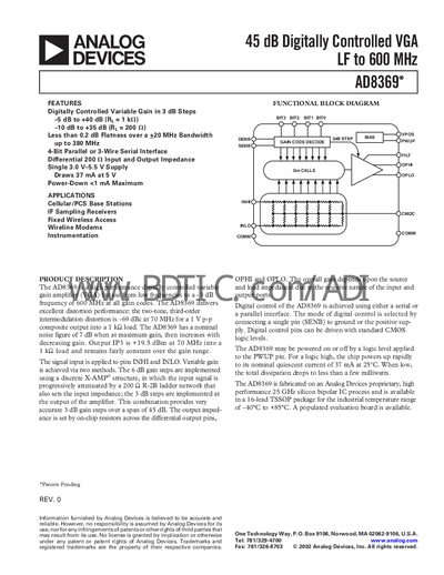 Analog Devices AD8369 Datasheet - cover page