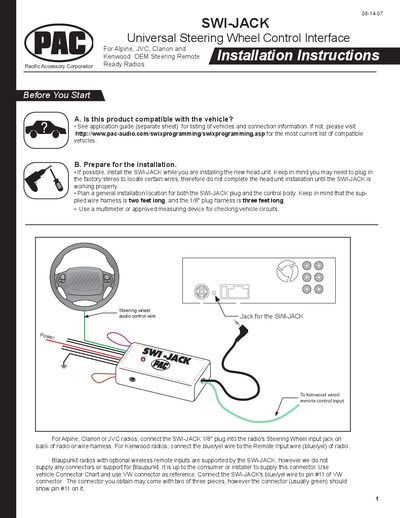 Pacific Accessory SWI-JACK Installation Manual - cover page