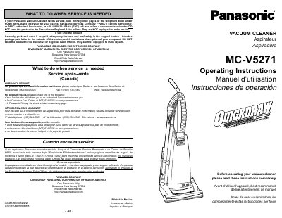 Panasonic MC-V5271 Vacuum Cleaner Operating Instructions - cover page