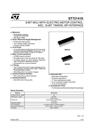 STMicroelectronics ST72141K Datasheet - cover page