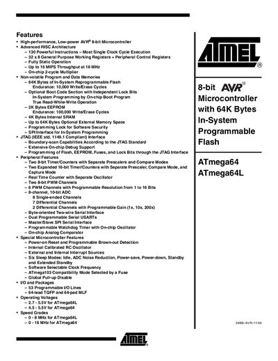 Atmel ATmega64/ATmega64L Datasheet
