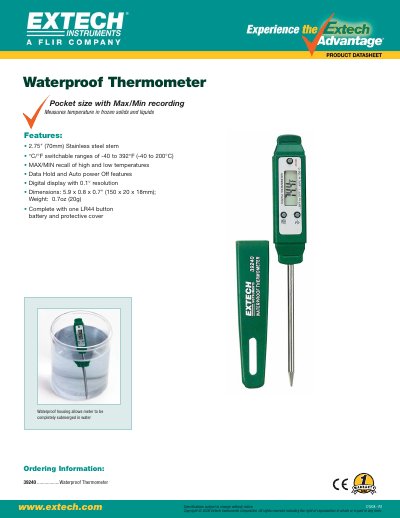 Extech 39240 Waterproof Thermometer Product Leaflet - cover page