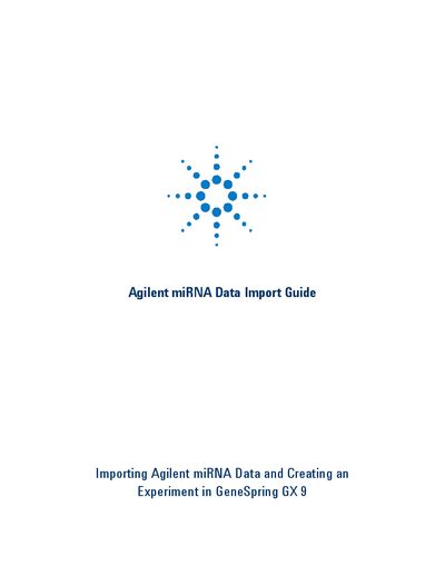 Agilent miRNA Data Import Guide for GeneSpring GX 9 - cover page