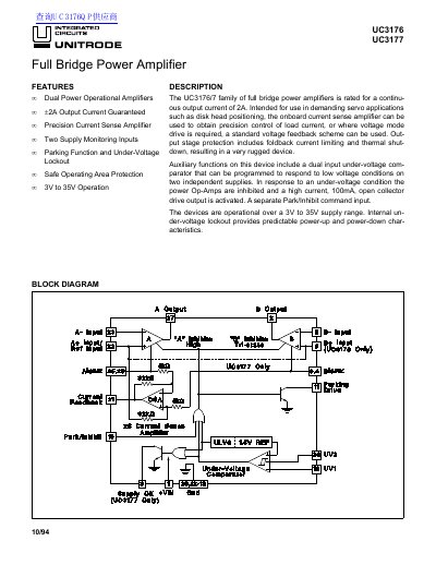 UNITRODE UC3176/UC3177 Full Bridge Power Amplifier Datasheet