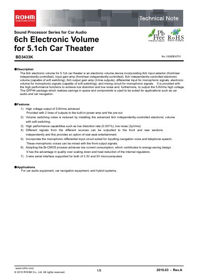 ROHM BD3433K Technical Note - cover page