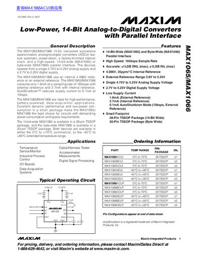 Maxim MAX1065/MAX1066 14‑Bit ADC Datasheet - cover page