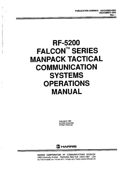 Harris RF-5200 Falcon Series Manpack Tactical Communication Systems Operations Manual - cover page