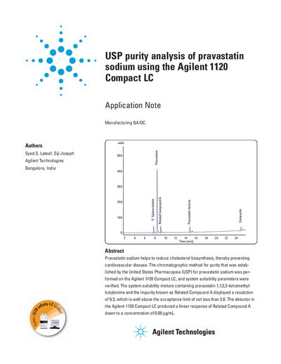 Agilent 1120 Compact LC USP Purity Analysis of Pravastatin Sodium Application Note - cover page