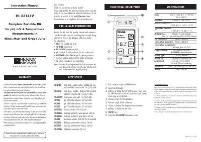 Hanna Instruments HI 83141V Complete Portable Kit Instruction Manual