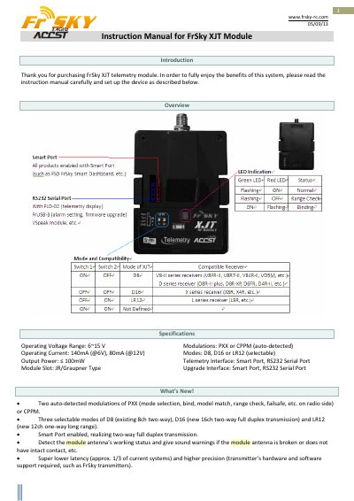 FrSky XJT Module Instruction Manual - cover page