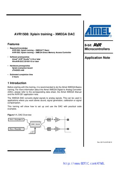 Atmel XMEGA DAC Training Manual (AVR1508) - cover page