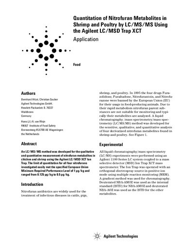 Agilent LC/MSD Trap XCT Nitrofuran Metabolite Quantitation Application Note - cover page