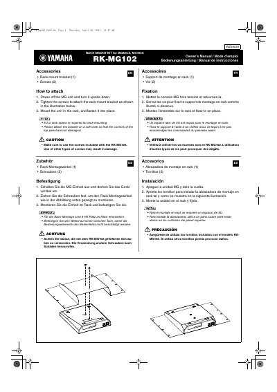 Yamaha RK-MG102 Rack Mount Kit Owner's Manual - cover page