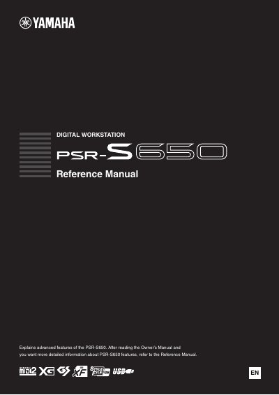Yamaha PSR-S650 Reference Manual - cover page