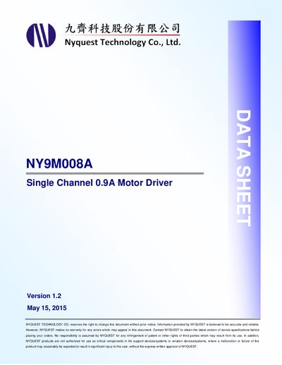 NYQUEST NY9M008A Motor Driver Datasheet - cover page