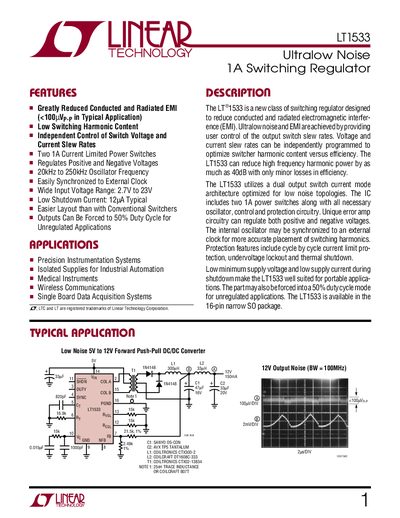 Linear Technology LT1533 Switching Regulator Datasheet - cover page
