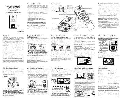 YONGNUO YNE3-RX E-TTL Wireless Flash Receiver User Manual - cover page