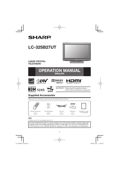 Sharp LC-32SB27UT Liquid Crystal Television Operation Manual