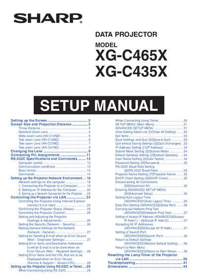 Sharp XG-C465X / XG-C435X Projector Installation Guide - cover page