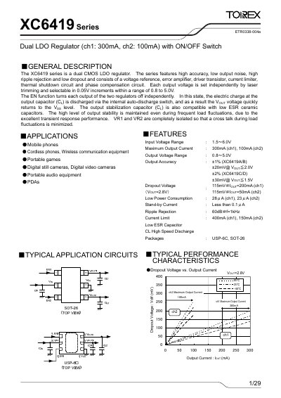Torex XC6419 Series Dual LDO Regulator Datasheet - cover page