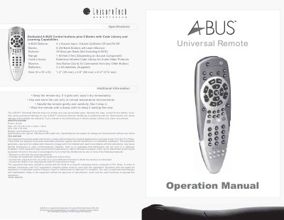 LeisureTech Electronics A-BUS Universal Remote Operation Manual - cover page