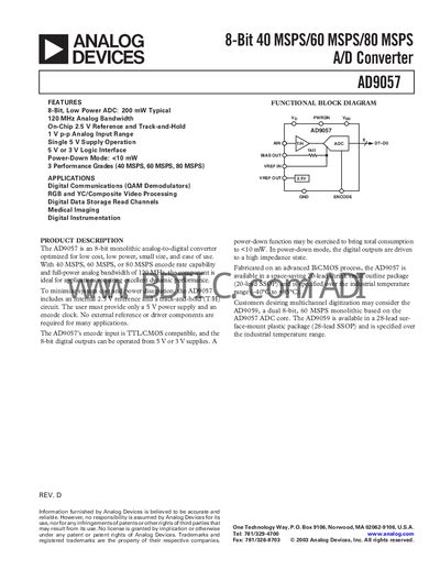 Analog Devices AD9057 Datasheet - cover page