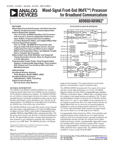 Analog Devices AD9860/AD9862 Mixed-Signal Front-End Processor Manual