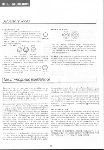 Yamaha HE Electone Accessory Jacks Information - cover page