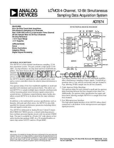 Analog Devices AD7874 Datasheet - cover page
