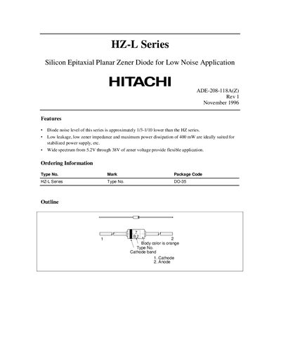 Hitachi HZ-L Series Silicon Zener Diode Handbook - cover page