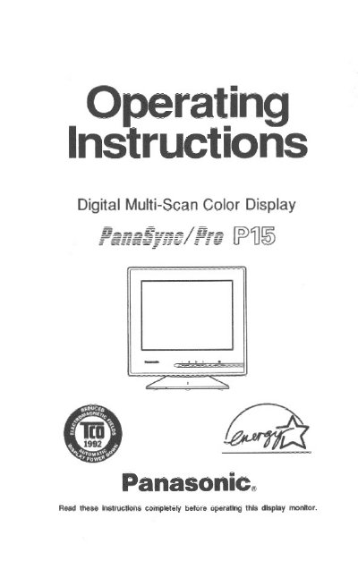 Panasonic P15 Monitor Operating Instructions - cover page