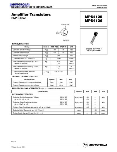 MOTOROLA MPS4125/MPS4126 handbook - cover page