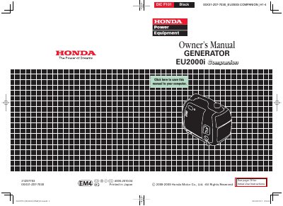 Honda EU2000i Generator Owner's Manual - cover page