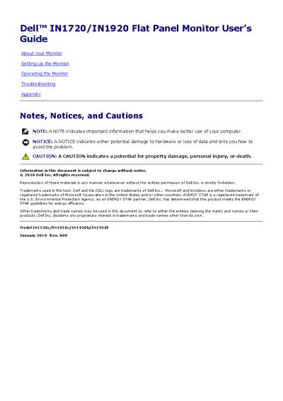 Dell IN1720/IN1920 Flat Panel Monitor User Manual - cover page
