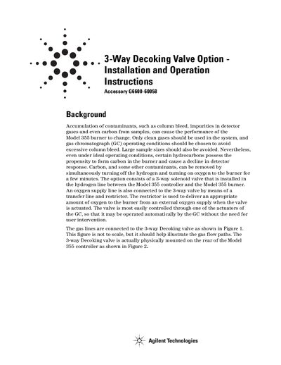 Agilent G6600-60058 3-Way Decoking Valve Option Installation Operation Instructions - cover page