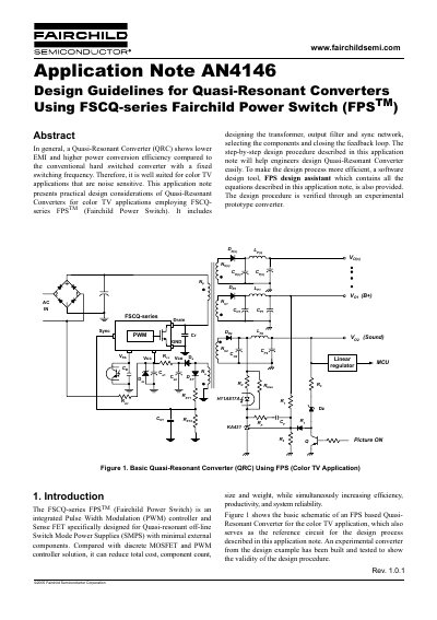 Fairchild AN4146 Design Guidelines for Quasi-Resonant Converters Using FSCQ-series Fairchild Power Switch - cover page