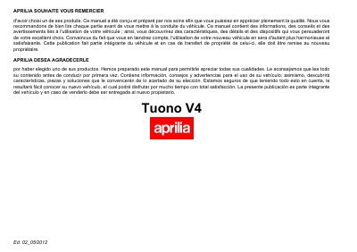 aprilia 899007 Tuono V4 FR-ES Manual - cover page