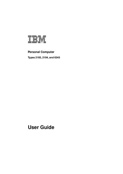 IBM PC Types 2193, 2194, 6345 User Manual - cover page