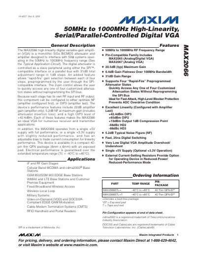 Maxim MAX2066 Digital Variable Gain Amplifier Datasheet - cover page