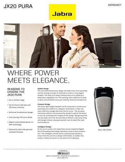 Jabra JX20 Pura Quick Start Guide - cover page
