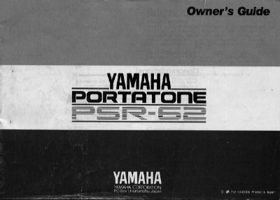 Yamaha PSR-62 Portatone User Manual - cover page