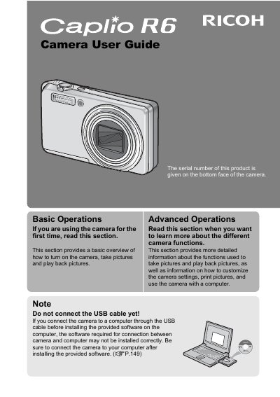 Ricoh Caplio R6 Camera User Guide - cover page