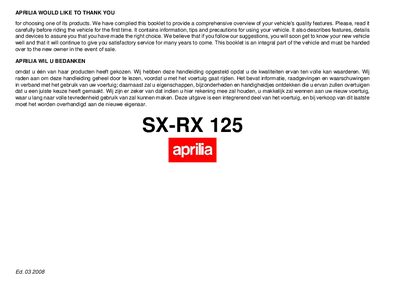 Aprilia SX-RX 125 Owner's Manual