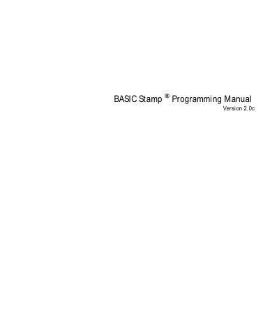 Parallax BASIC Stamp Programming Manual Version 2.0c - cover page