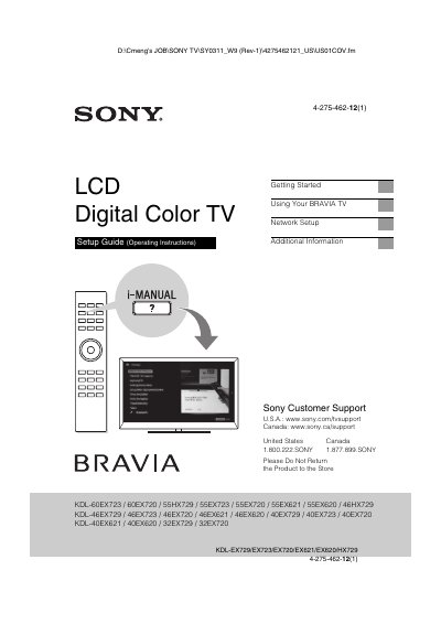 SONY KDL-60EX723 60EX720 55HX729 55EX723 55EX720 55EX621 55EX620 46HX729 46EX729 46EX723 46EX720 46EX621 46EX620 40EX729 40EX723 40EX720 40EX621 40EX620 32EX729 3